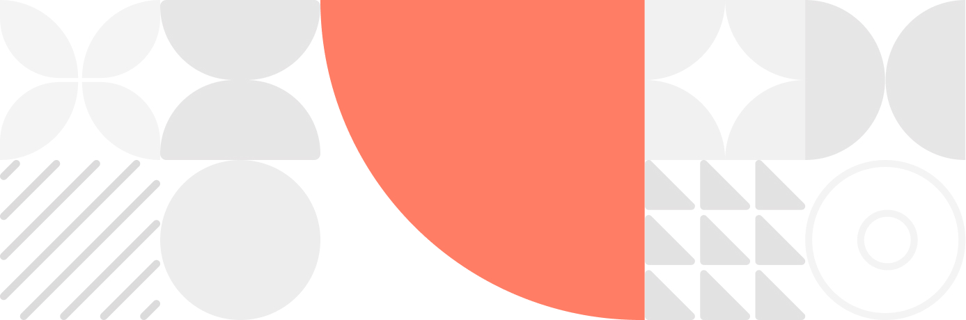 Abstract geometric pattern with light gray shapes and a large orange semicircle on a white background.